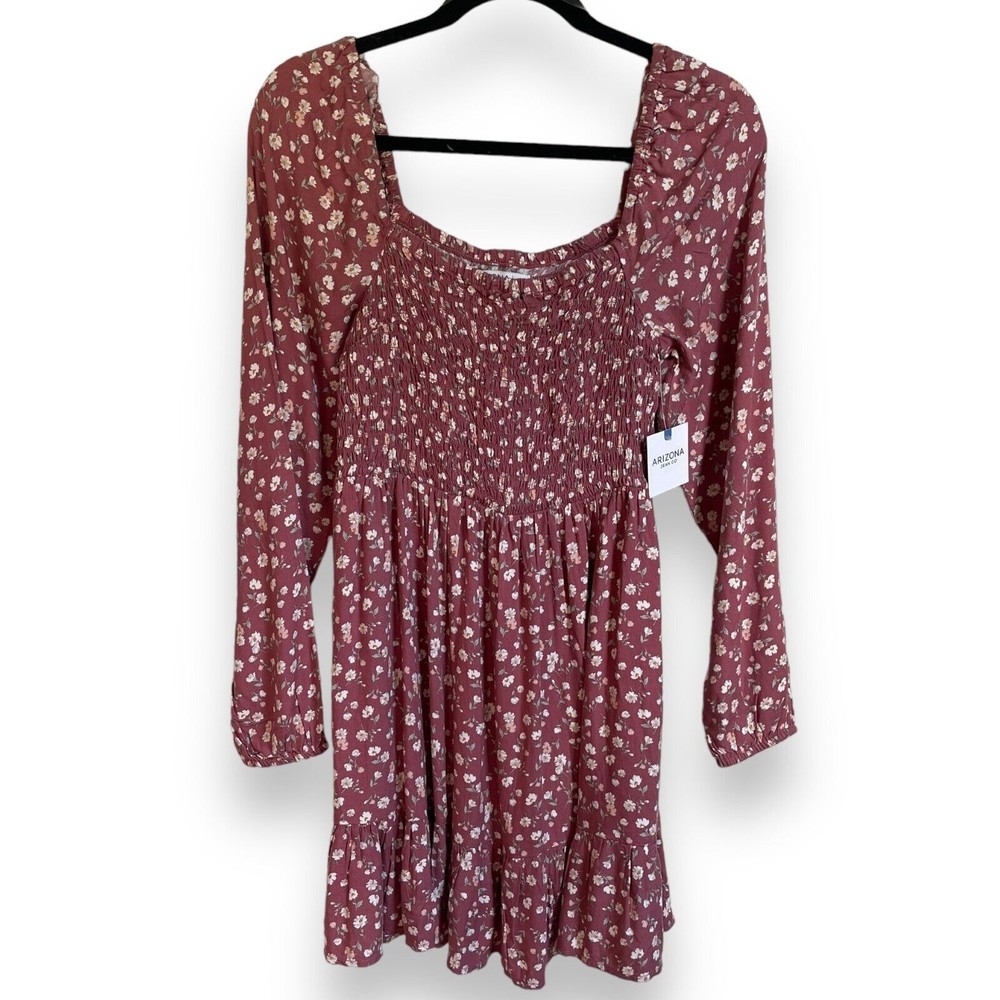 Arizona Jeans Co. Womens Medium Pink Floral Long Sleeve Dress NEW WITH TAGS